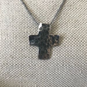 Silpada Sterling Silver Oxidized Hammered Cross Woven Chain Necklace N0732